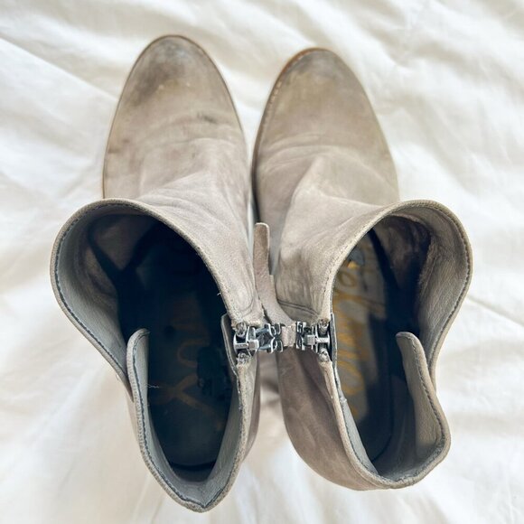 Sam Edelman Gray Suede Ankle Boots Block Heel Zip Up Western Bootie Size 8 - Picture 8 of 8